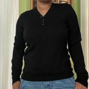 Basic dark academia black layered knit long sleeve